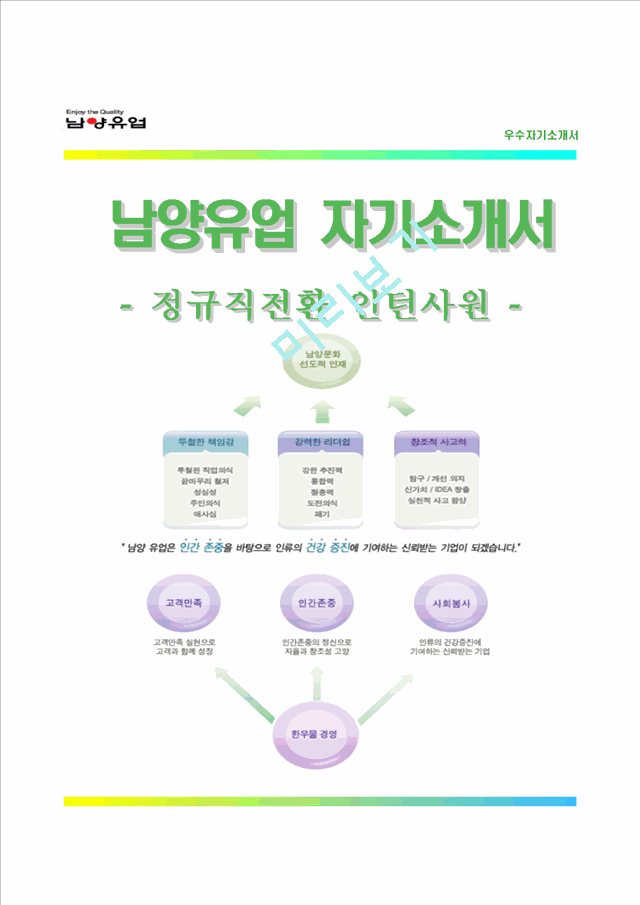 [남양유업자기소개서] 남양유업 정규직전환 인턴사원 합격자소서와 면접기출문제,남양유업인턴자기소개서,남양유업자소서항목   (1 )